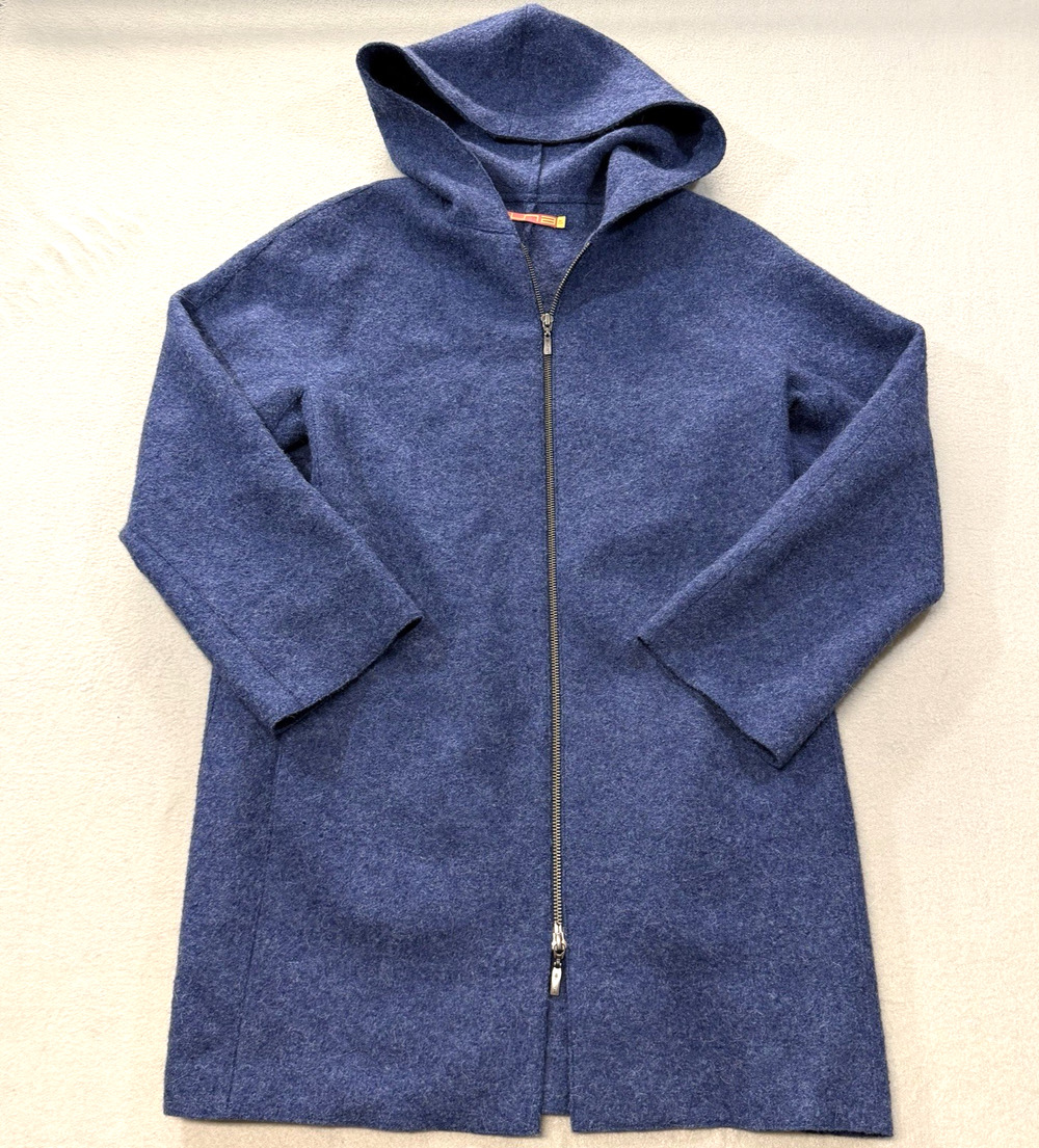 KUNA Blue Alpaca Wool Blend Jacket Full Zip Hooded Cozy Minimalist Peru Medium